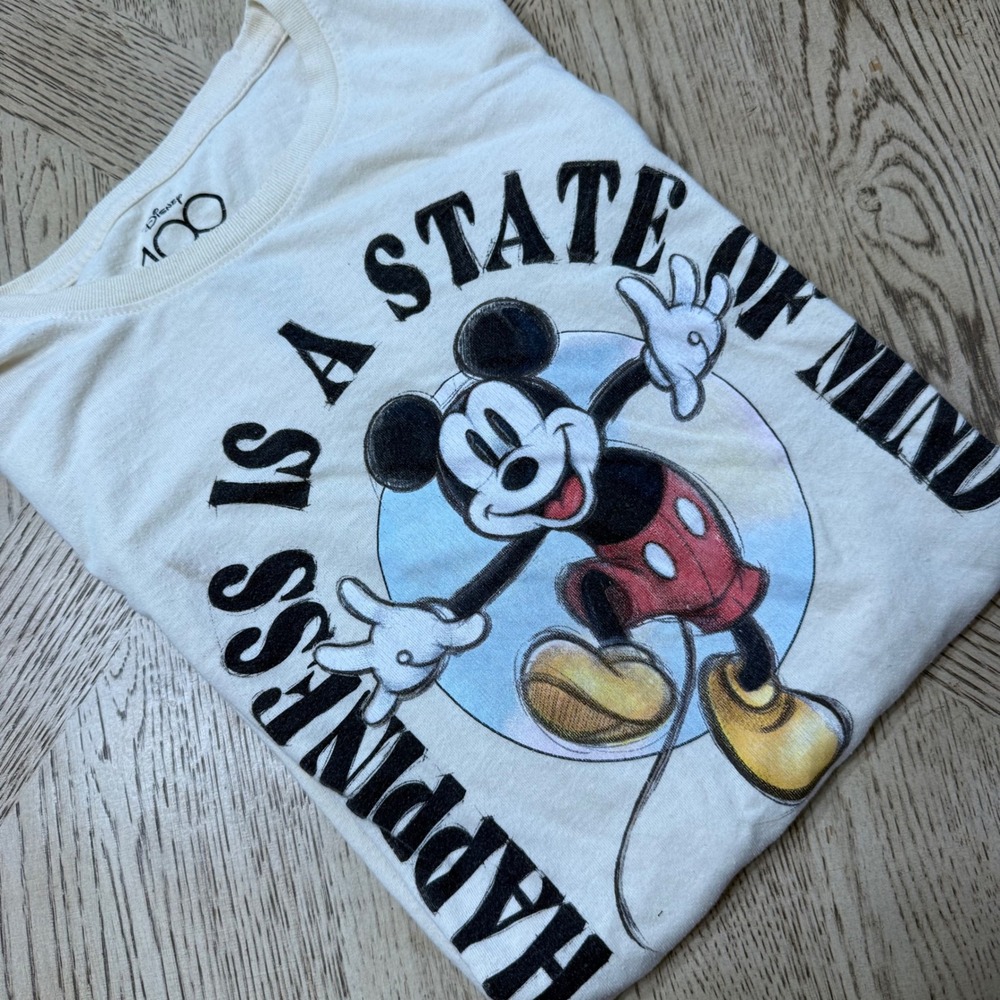 Disney 100 Years Of Wonder Mickey Mouse Happiness State Of Mind T Shirt Xl Cream